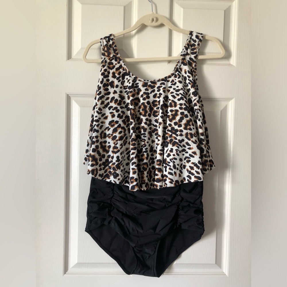 Women’s Leopard Print & Black High Waisted Bikini.